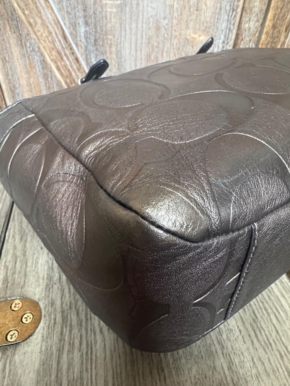 Coach F1049-F15242 Metallic Gray Gunmetal Embossed Leather Satchel Tote Bag - Picture 6 of 16